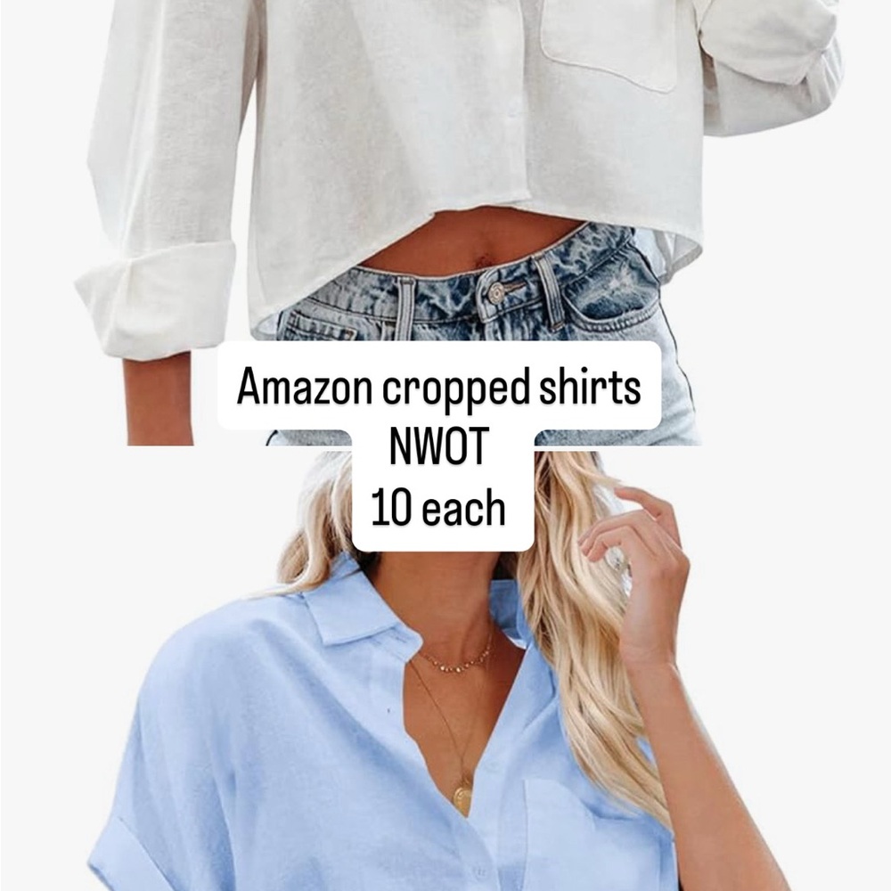Amazon Women's White and Light Blue Crop Tops